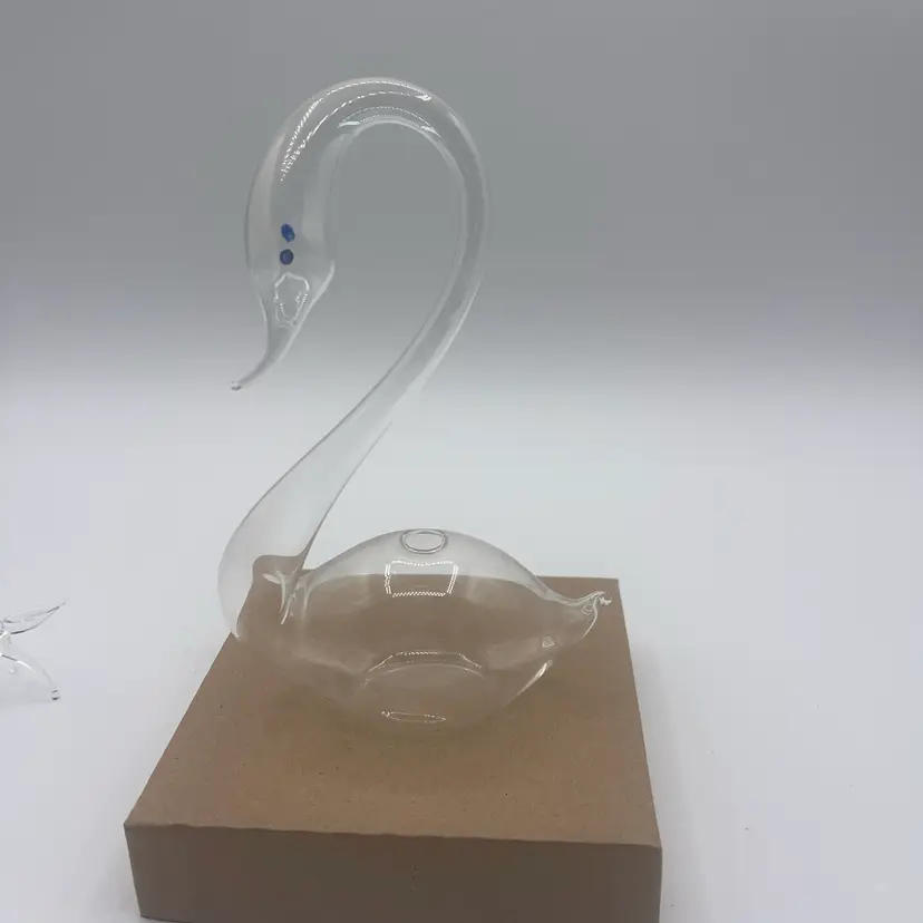 Swan Art Glass Hollow 6.25 Inches Tall Blue Eyes