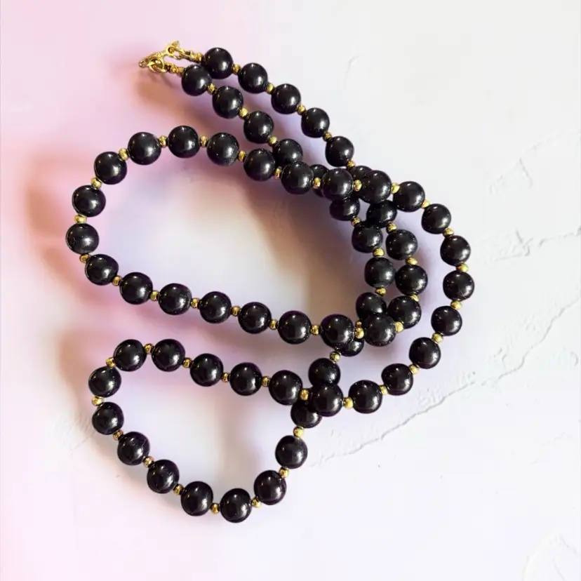 30” Monet Black & Gold Tone Bead Necklace