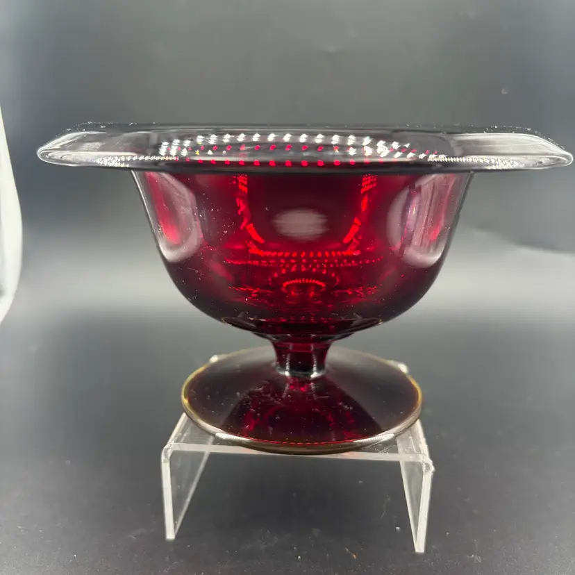 Ruby, Red Pedestal Dish, Base Glows