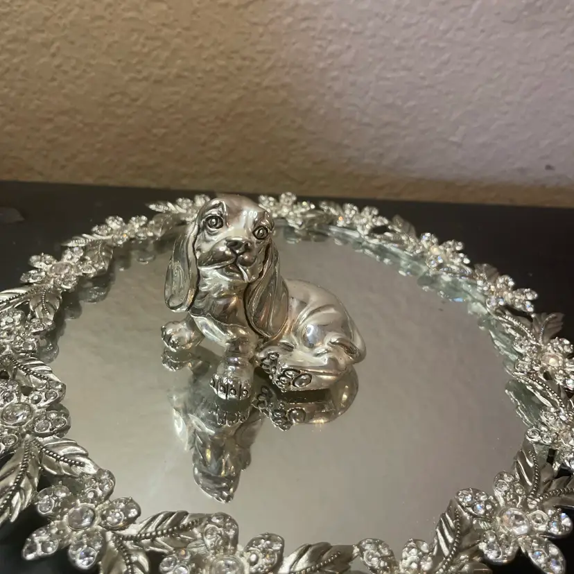 Signed Marcello Giorgio laminated 3” silver-plate Basset Hound figurine from Italy