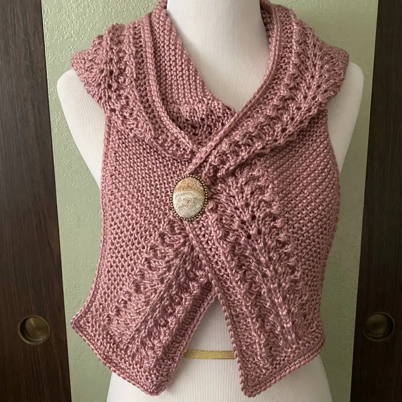 Hand Knit Country Rose Lacy Lettuce Pattern Hooded Scarf