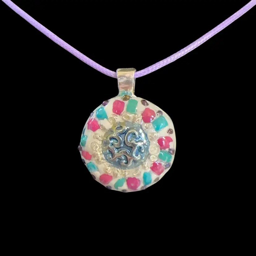 “ Medalion” Original Micro Mosaic Art Pendant Necklace 1”
