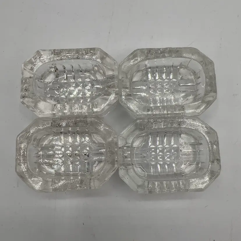 *Lot Of 4 Clear Glass Salt Cellars Rectangle With Feet