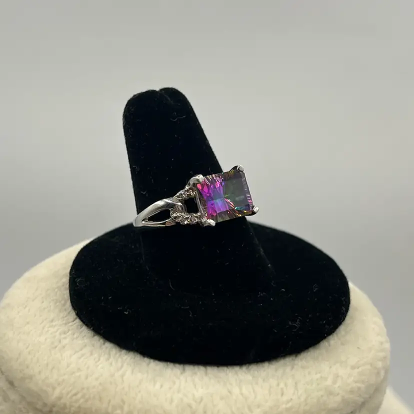 925 Silver Ring Mystic Topaz Stone - Size 8