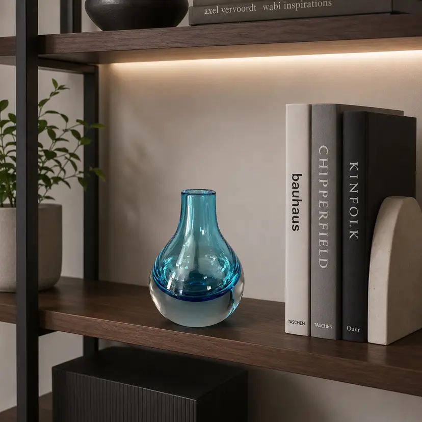 Modern Bud Vase with Thick Blue Glass