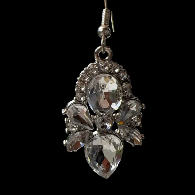 Glass 2” Rhinestone Fish Hook Earrings