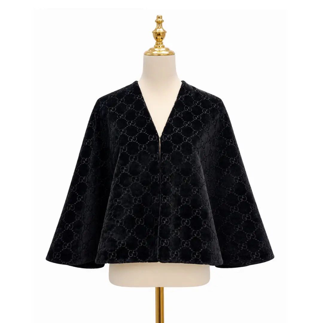Gucci GG Monogram Velvet Black Cape Sz M