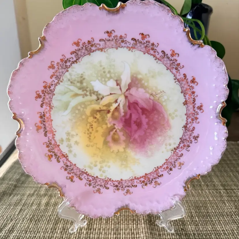 Antique Rosenthal R.C. Monbijou Bavaria Floral Cabinet Plate – Pink & Gold