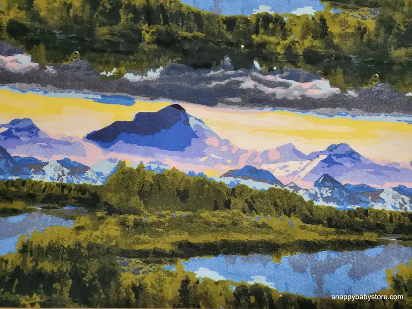 Watercolor Mountain View Flannel Fabric Remnant - 100% Cotton - Choose Size - Soft Craft & Quilting Fabric