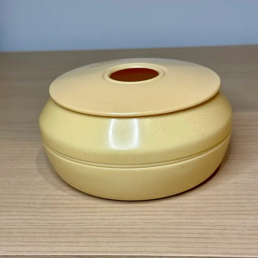 French Ivory Celluloid Hair Receiver w Cover (early 1900s) Antique (KK)