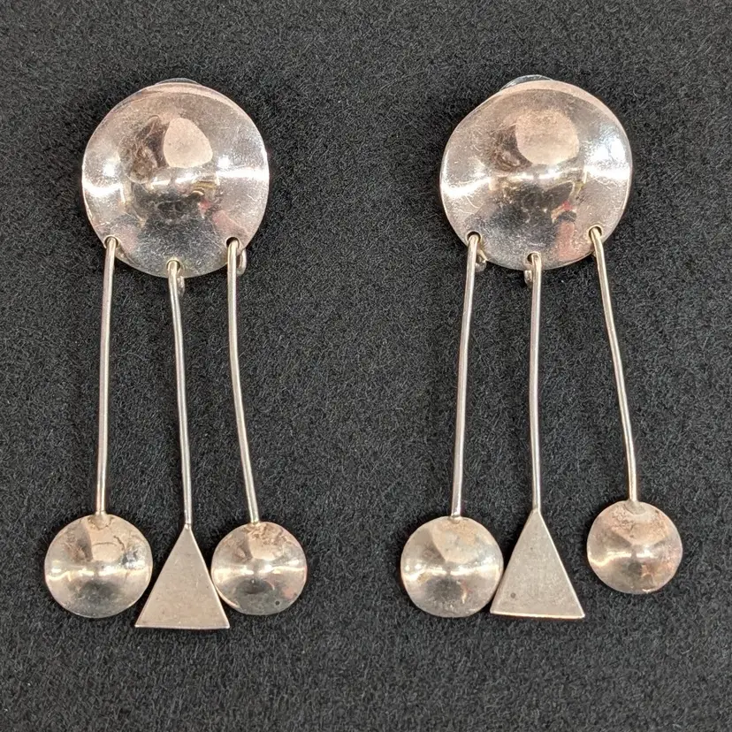 Vintage Taxco Mexico TT-34 Modernist Sterling 925 Sculptural Drop Earrings