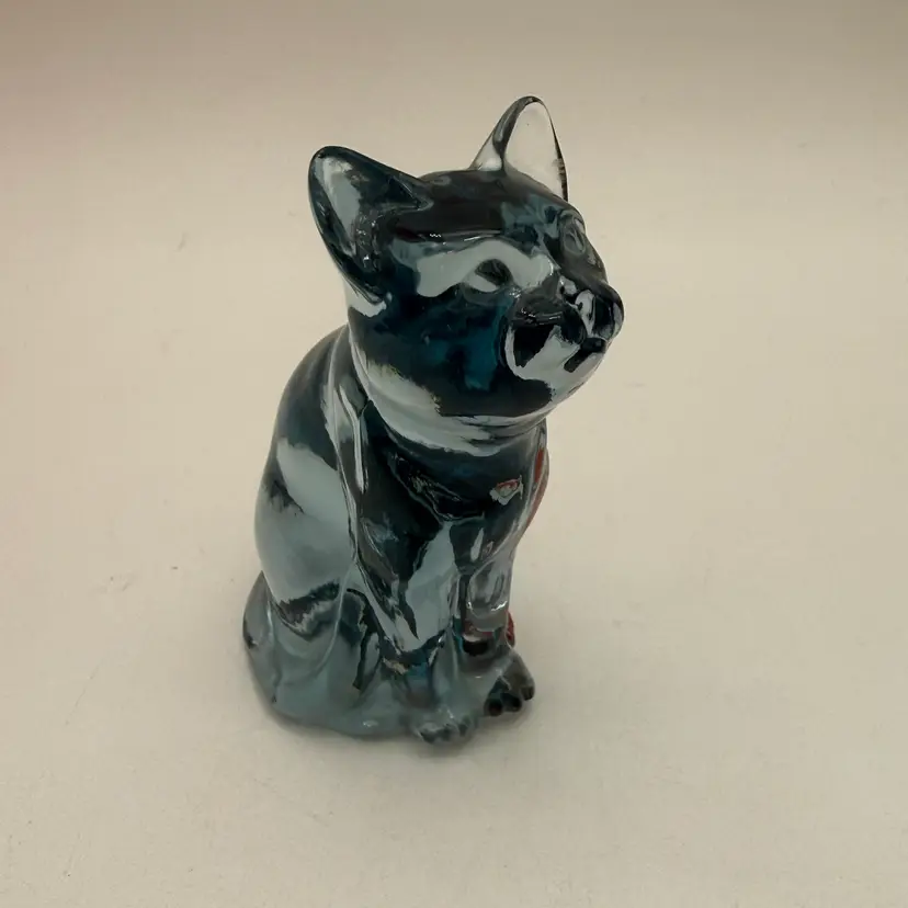 Vintage Forward Sitting Light Blue Glass Cat Paperweight
