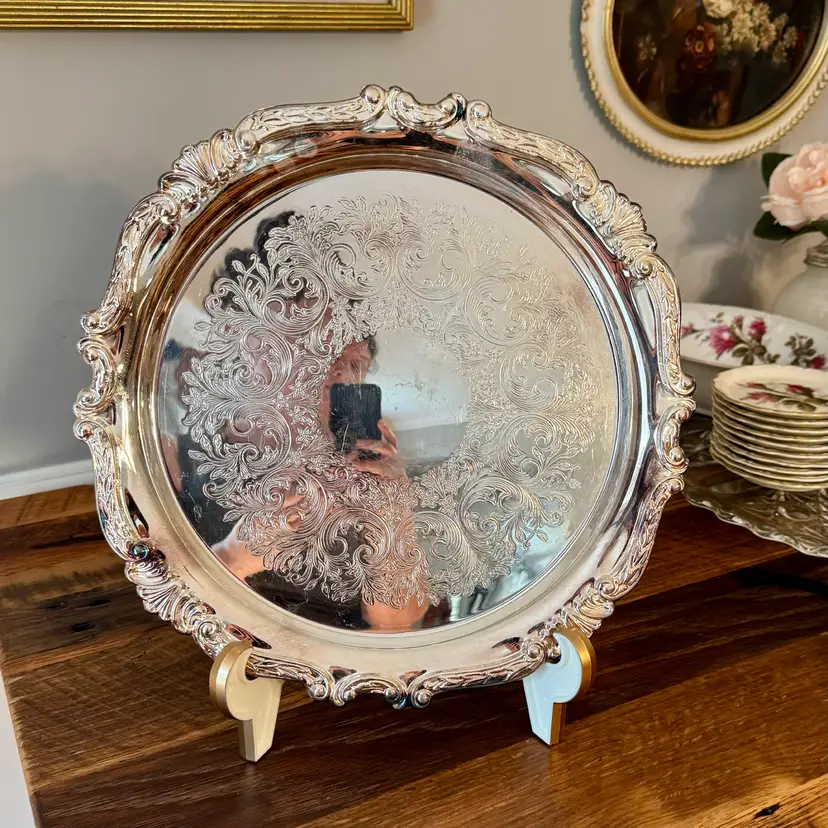 🎀🌹 Sheridan Silver- Plate Over Brass Serving Tray