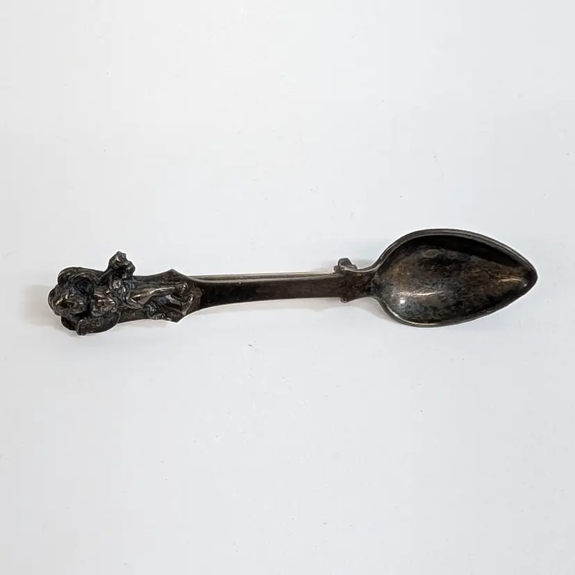 Vintage Sterling Silver Baroque Cherub Angel Figural Salt Spoon Pin Brooch 2-3/8