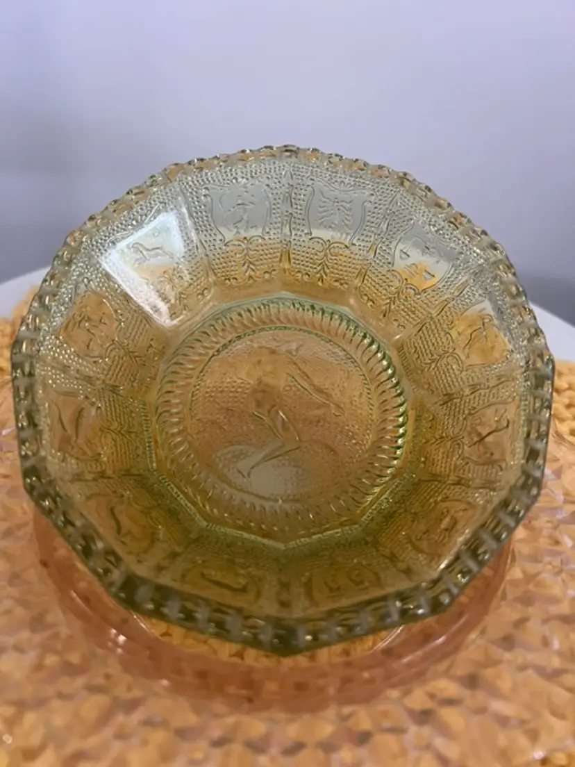 Imperial Glass Zodiac pattern Verde Green bowl