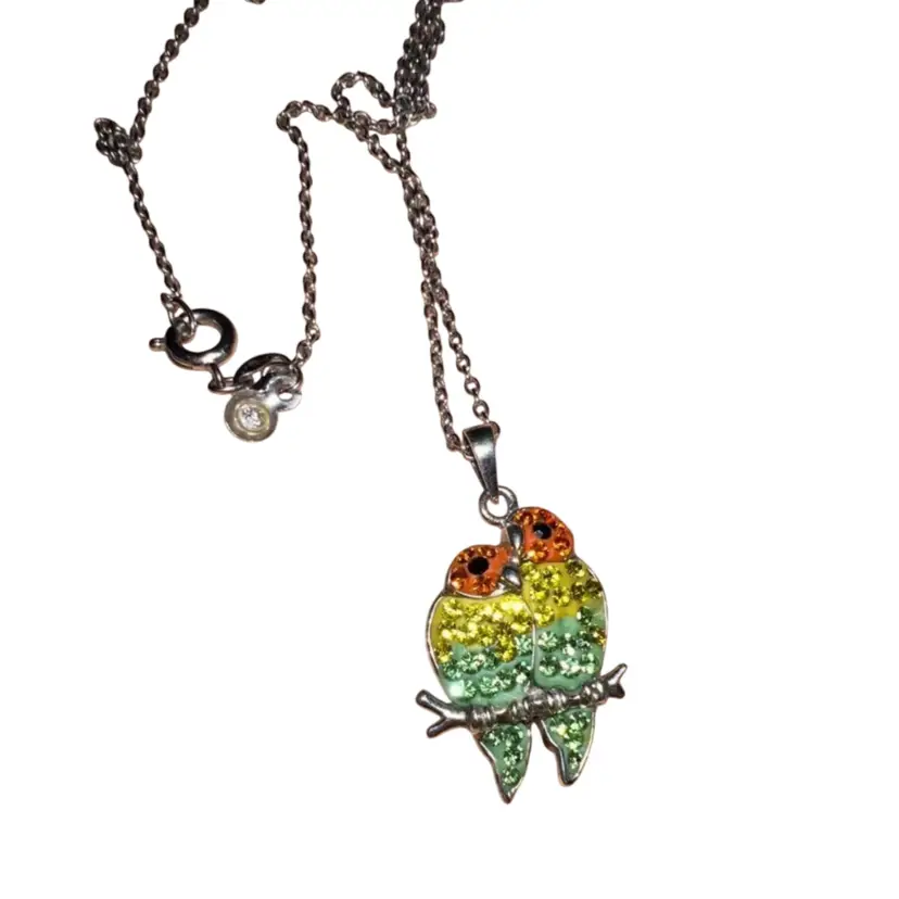 Sterling Lovebirds Pendant Necklace 18”