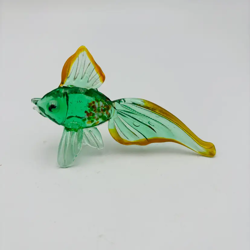 Miniature Handblown Art Glass Whimsical Green Fish with Big Eyes