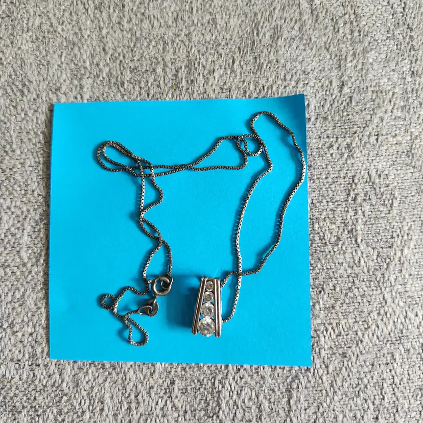 Sterling Silver vintage necklace w/rhinestones 10" marked 925 on both clasp and pendant