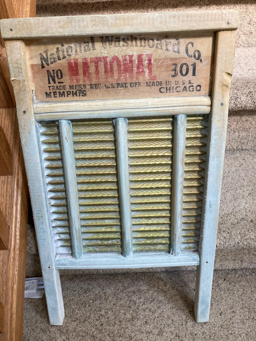 National Washboard Co Wood and Brass Washboard Antique Collectible, Chicago Large Washboard