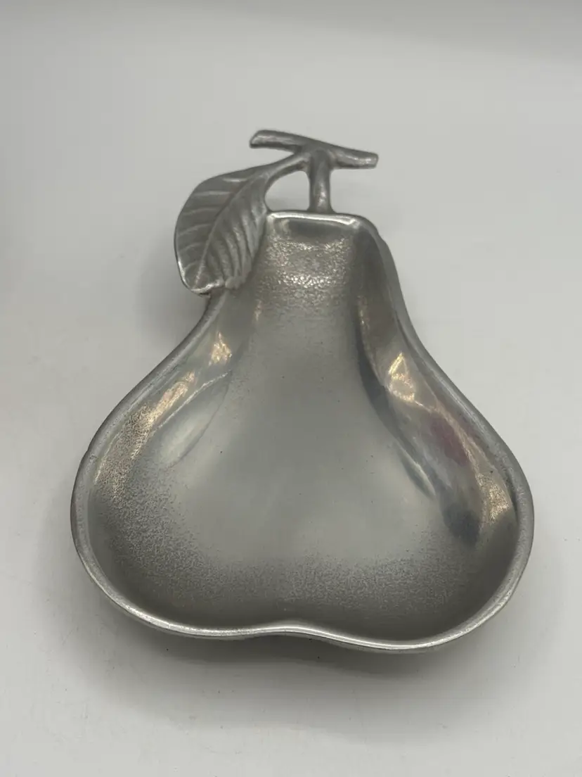 Vintage Pewtarex Pear-Shaped Pewter Serving Dish With Leaf Accent