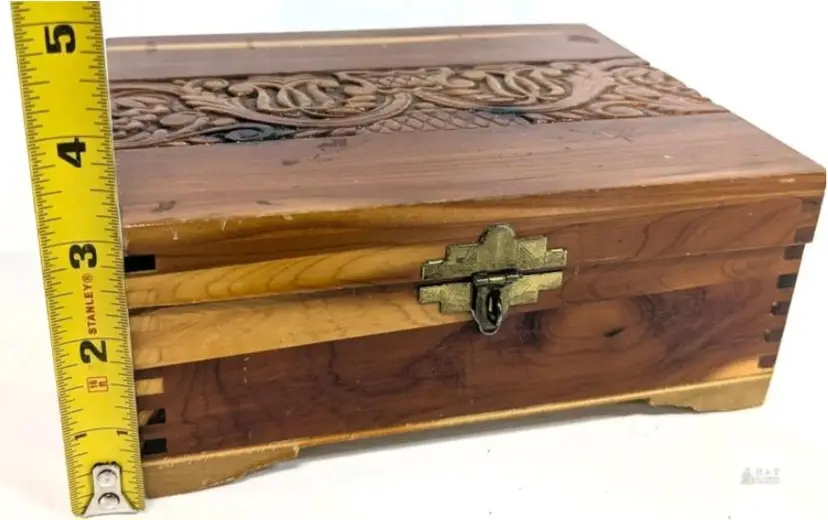 Wood Trinket Box With Ornate Lid