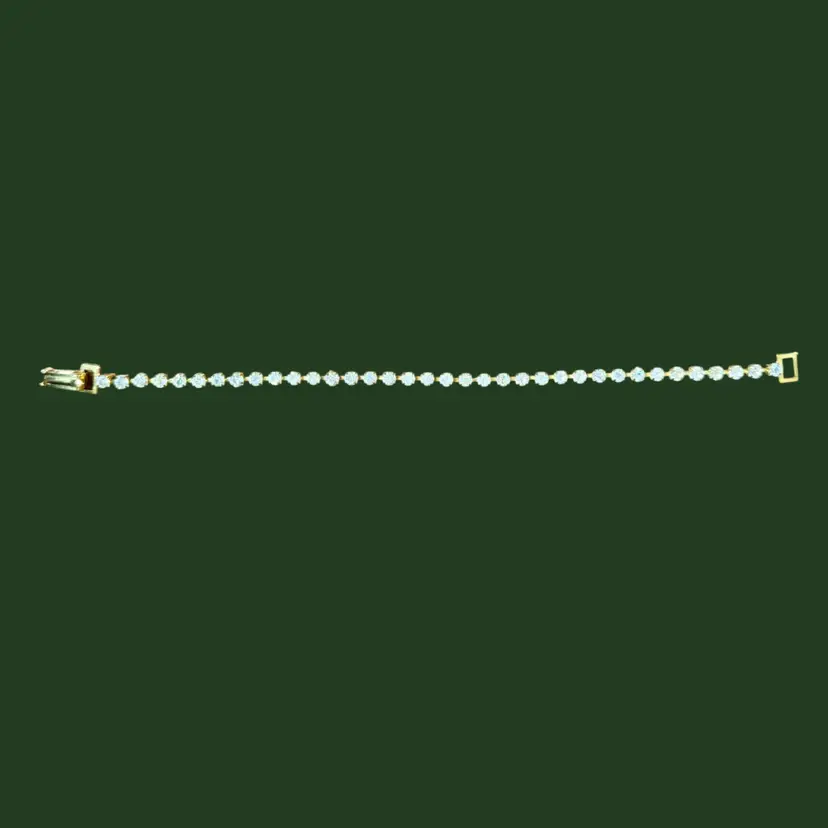 8" Gold Tone Tennis Bracelet, Clear Rhinestones, Fashion Jewelry