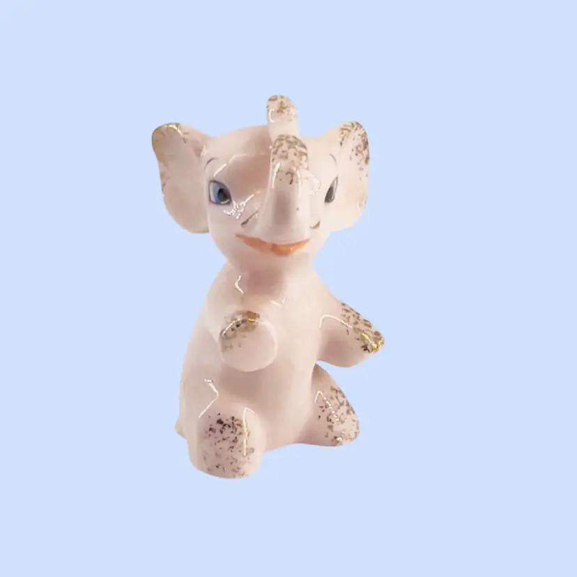 #116- Vintage Miniature Figurine Pink Elephant Mini Porcelain Gold  Tone Accents Japan 1950s