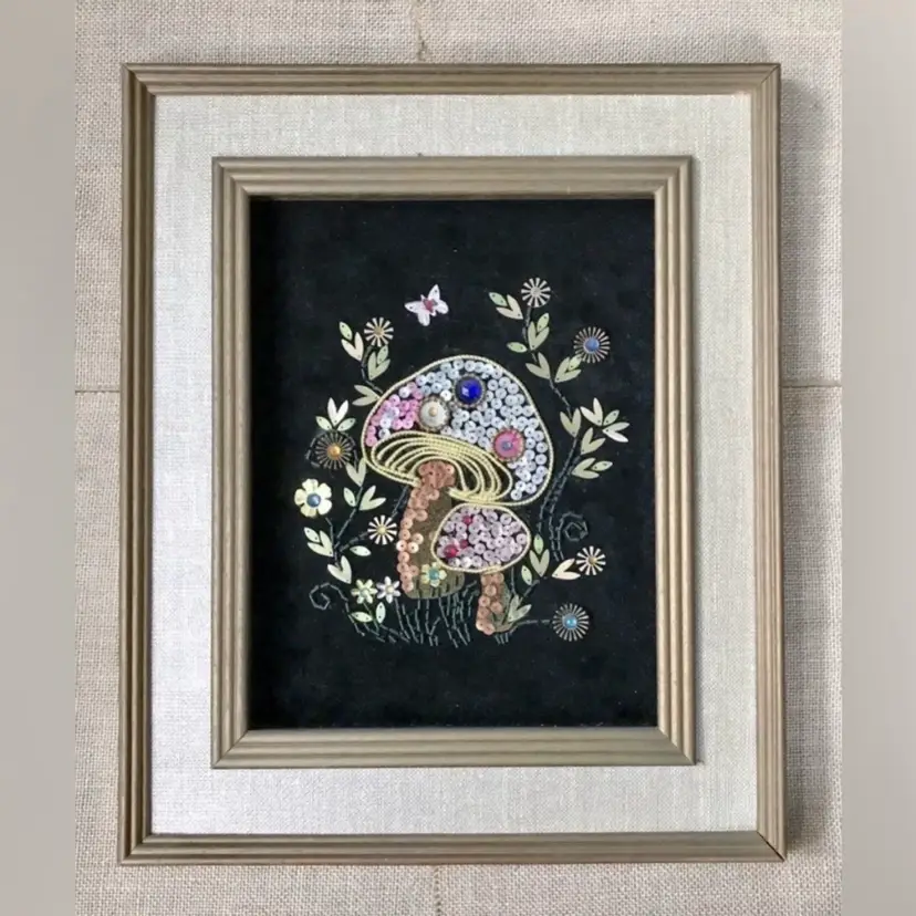 Vintage Mushroom Mixed Media Velvet Art Cottagecore Retro 70s Vibes Goblincore