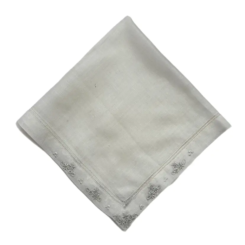 Old Fashion Linen Wedding Handkerchief Bride Cottage Vintage Feminine Dainty
