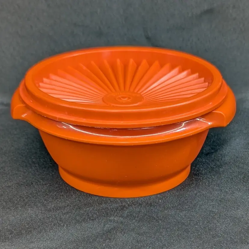 Vintage Tupperware Orange 70s Servalier Bowl 1323-28 with Lid Harvest Color