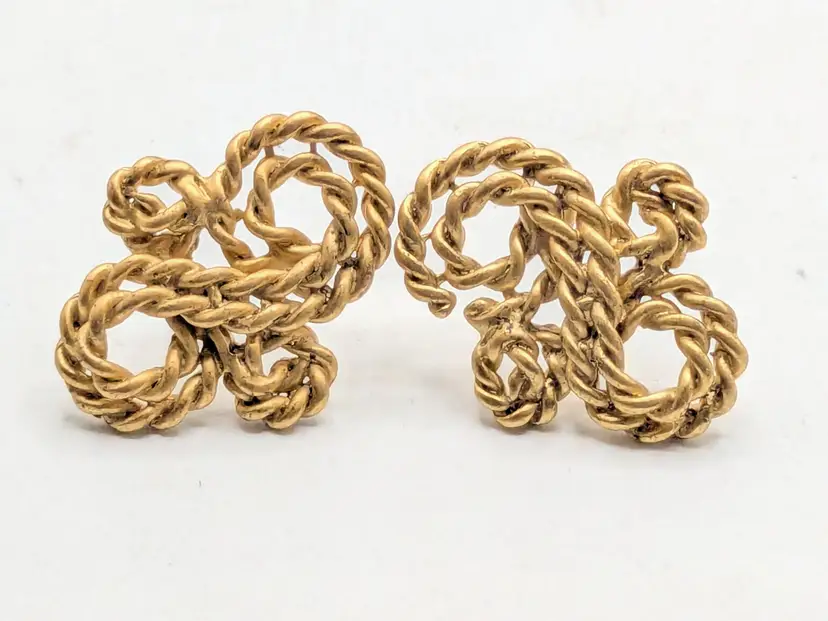 Vintage Lilly's Gold Tone Twisted Rope Pierced Earrings NOS