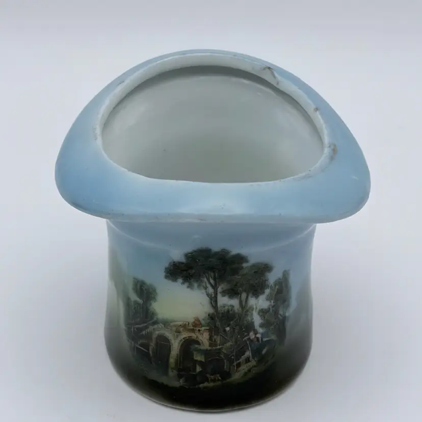 Antique, Porcelain, Top Hat, Toothpick Holder, Farm Setting, Woman, Animals