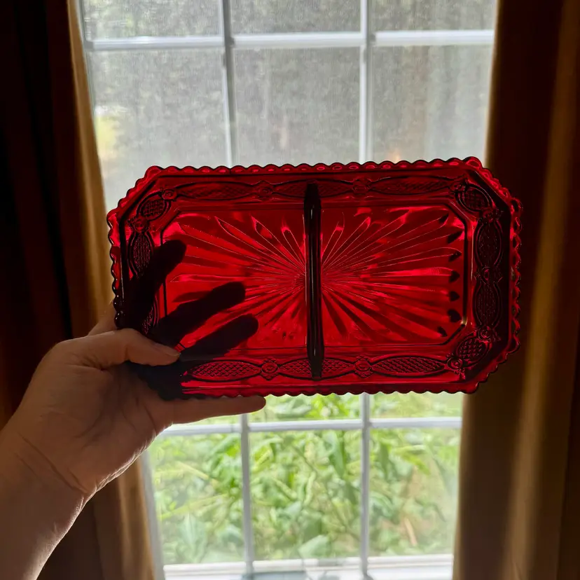 🎀 Ruby Red Divided Relish Dish