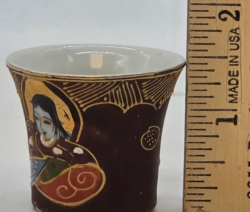 SET OF 6 Kutani Moriage Geisha Demitasse Cup or Shot Glass Japan