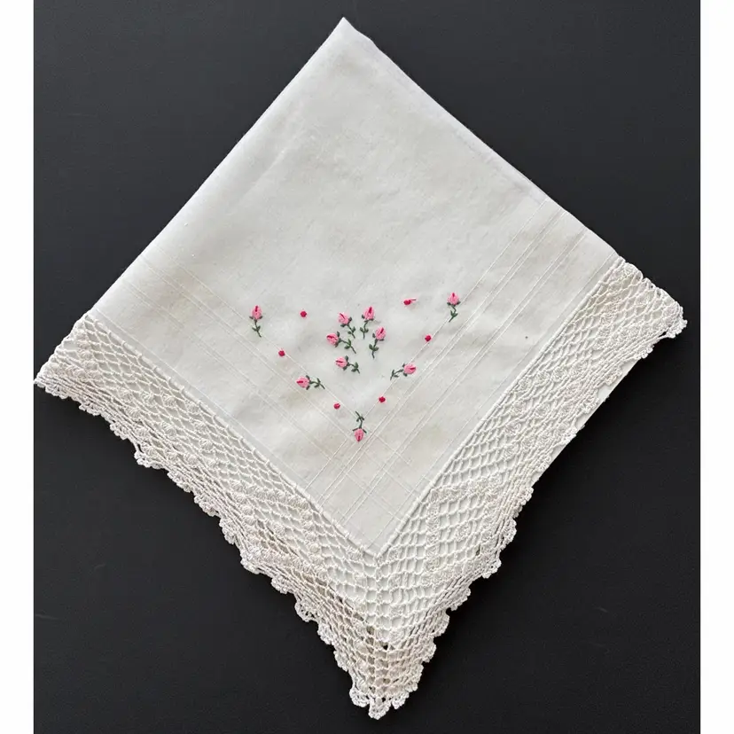 Heirloom Embroidered Lacy Bridesmaid Handkerchief Wedding Cottage Vintage
