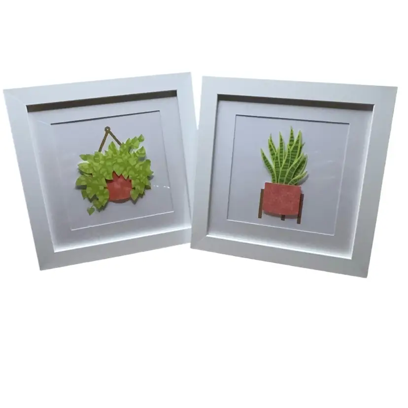 Set Of Two Footed 3D Plant Pictures Coral Containers - Can Also Be Hung