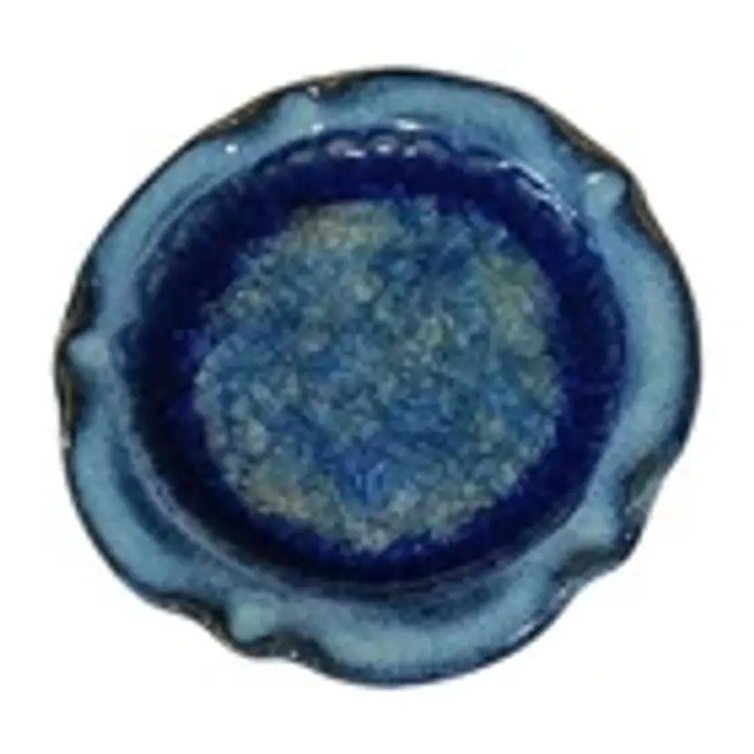 Vintage USA Pottery Crackle Glass Bottom Design BLUE Trinket Dish Ring Holder 6"
