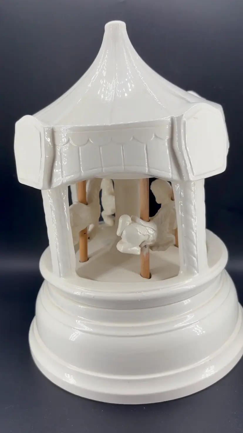 White Ceramic Carousel Music Box