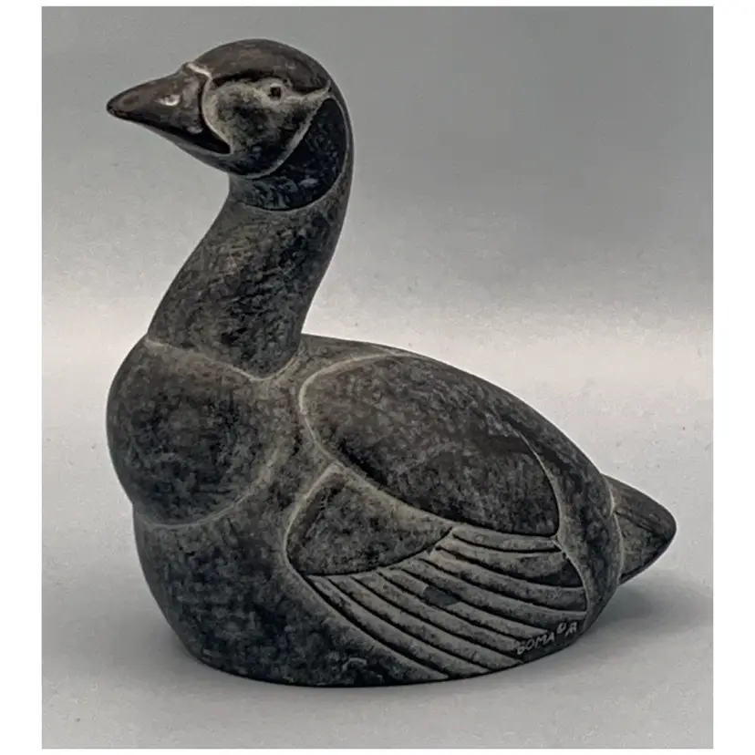 Boma Goose Figurine Black Molded Resin Stone Composite. 3” Tall Carved Stone Look