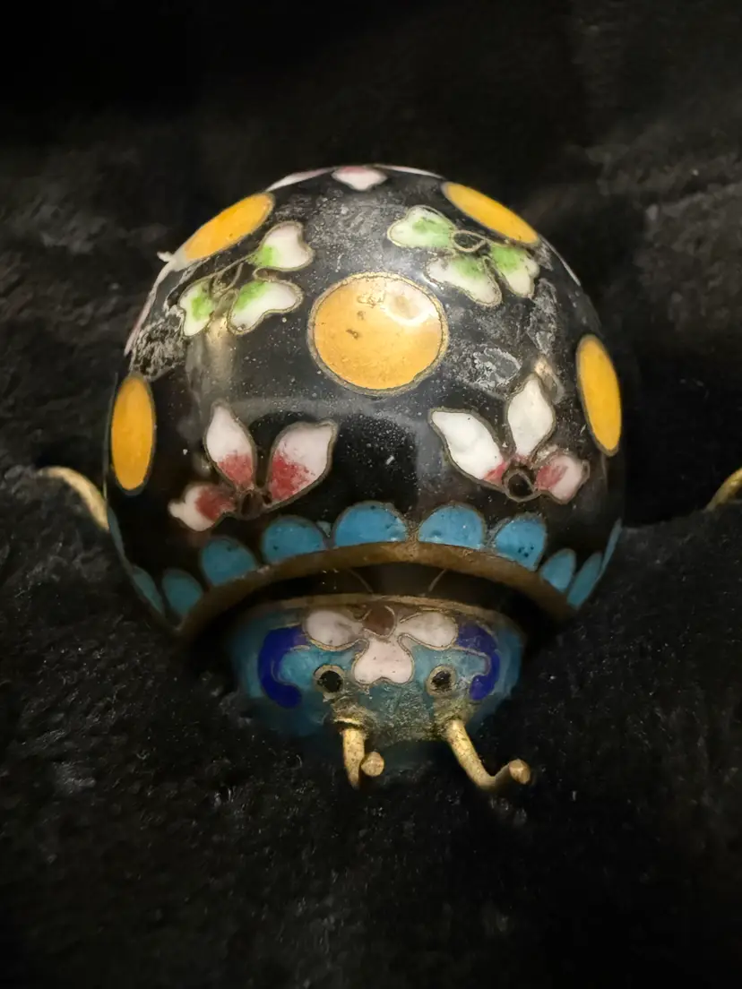 Vintage Cloisonné Ladybug Trinket Box