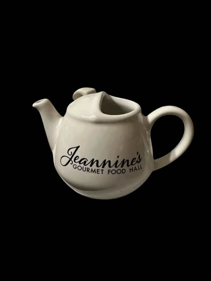 Ceramic teapot customized for Jeannine's Gourmet Food
Hall.