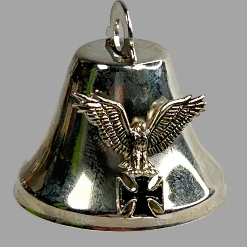 Metal Miniature Bell w Angel & Maltese Cross. Perfect Motorcycle Gremlin Bell or Guardian Bell.