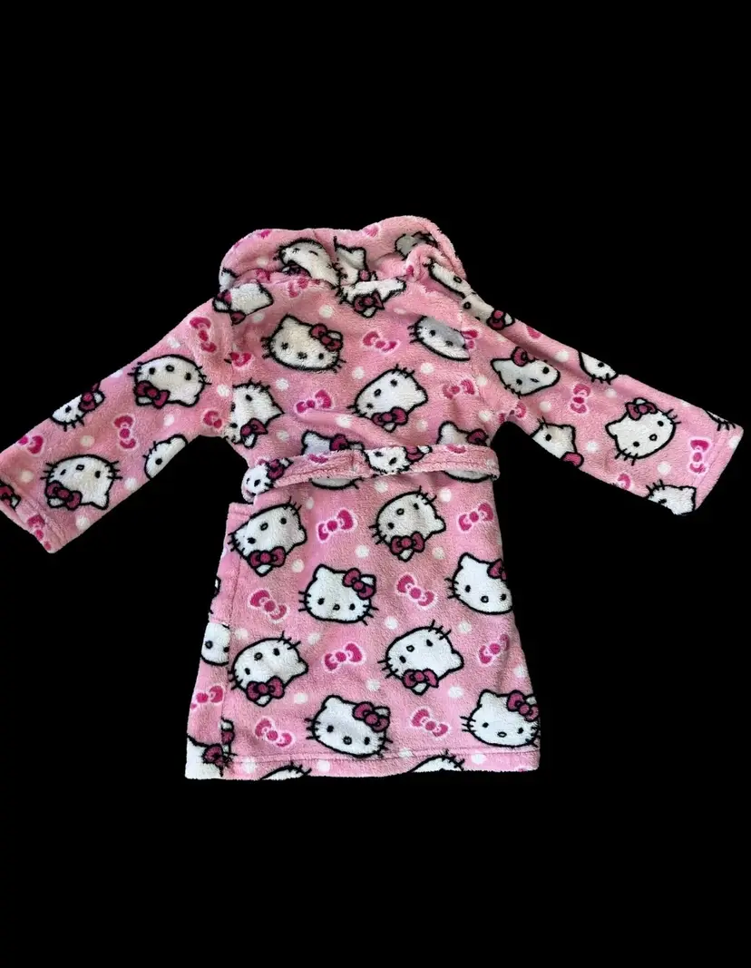 Hello Kitty Child's Girl's Robe Front Pockets Belt Inside Tie Pink Size 6 Flame Resistant