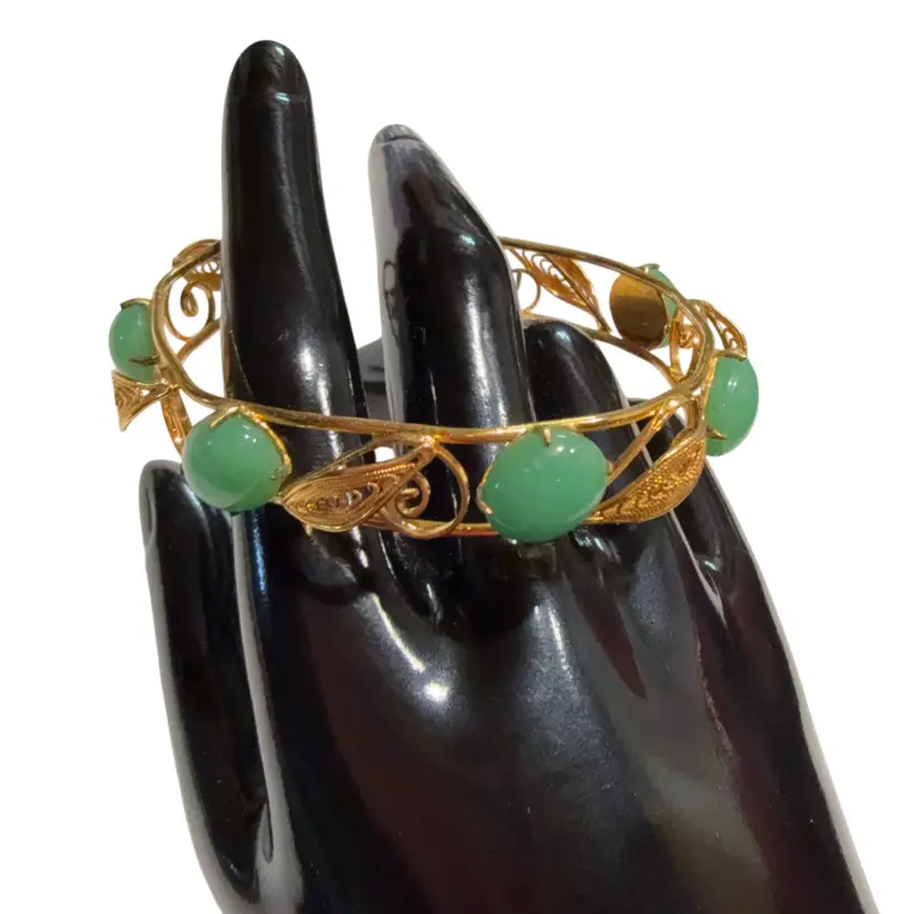 Jade Filigree Gold-plated Vintage Bracelet - Large And Adjustable