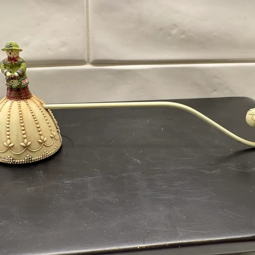 Vintage Christmas Snowman Candle Snuffer 8" - Beaded Bell Resin Top - Holiday