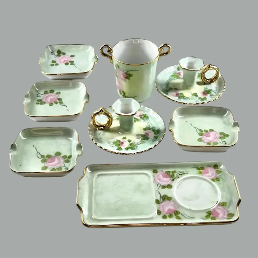 Vintage Vanity 8pc Set Console Brush Matchstick Candle Holder Set Signed By V. Scott ‘66