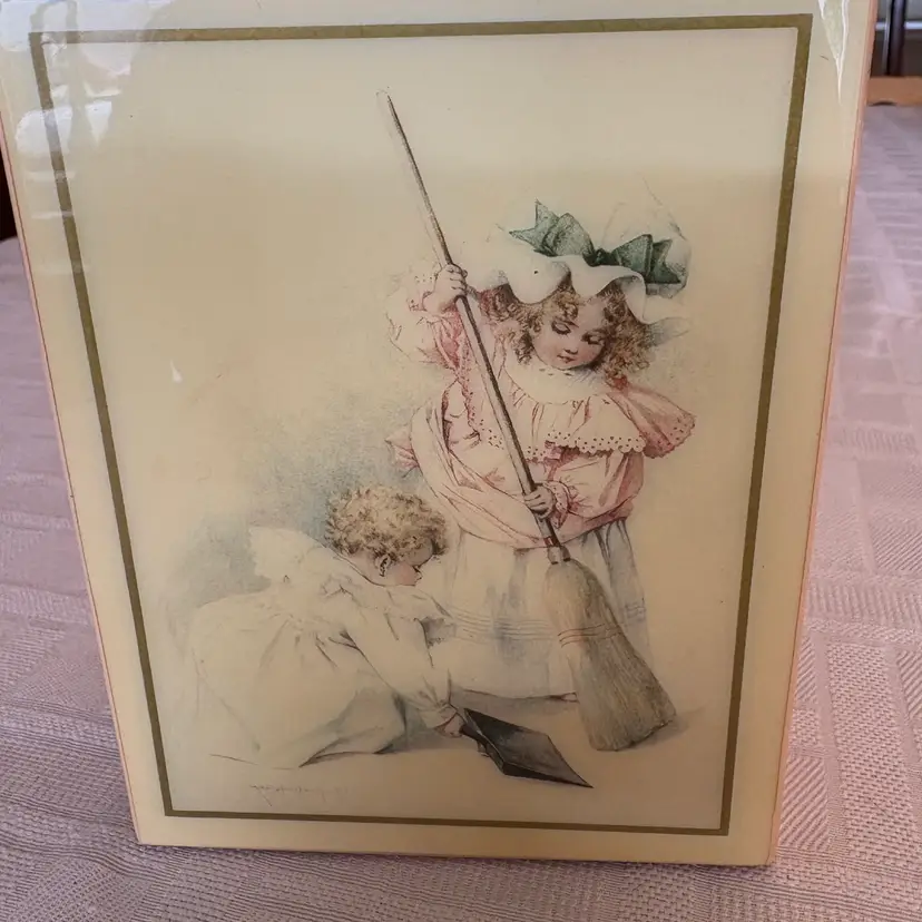 Vintage Maud Humphrey Music Box Girls Pink Whistle While You Work Cleaning House