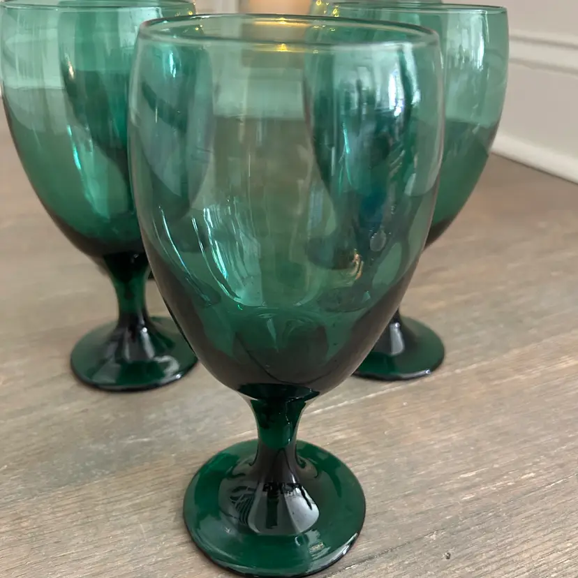 Vintage  Libbey Juniper/Teal Green Teardrop Glass Wine Water Goblets 7" Barware