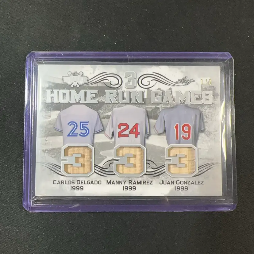 2021 Leaf Lumber 3 Home Run Games Game Used Relics Of Carlos Delgado Manny Ramirez Juan Gonzalez 1/2