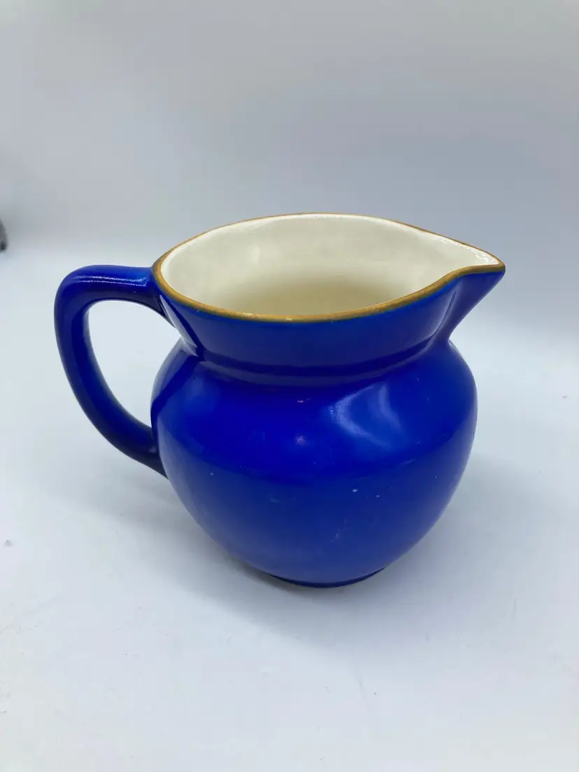 Vintage Czechoslovakia Blue Glazed Ceramic Creamer Small Pitcher